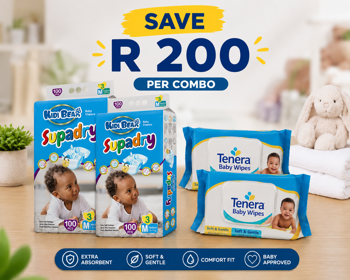 Kidi Bear Supadry Baby Diapers 200 Pack + Free Wet Wipes | Advanced Absorption