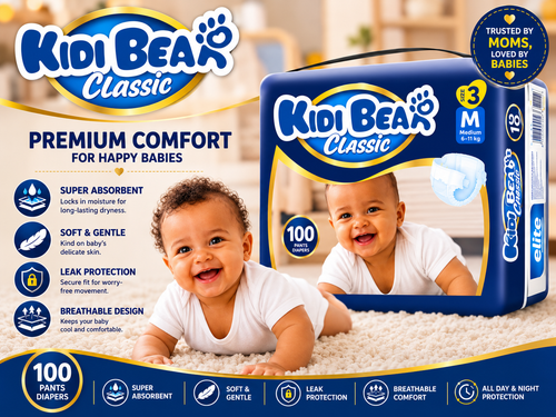 Kidi Bear Baby Diapers 300 Pack (3x100) + Free Wet Wipes | Sizes NB–XXL